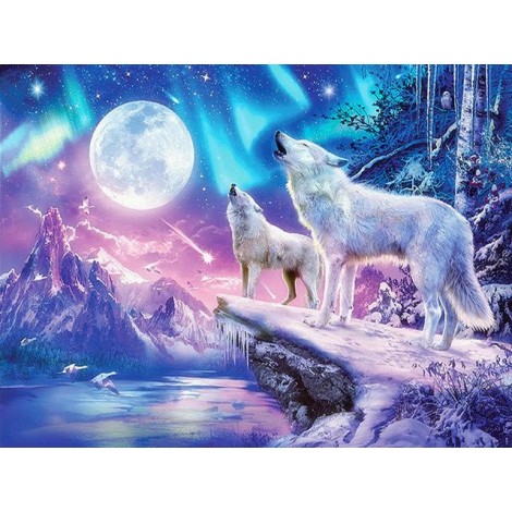 Wolfspaar heult den Mond an